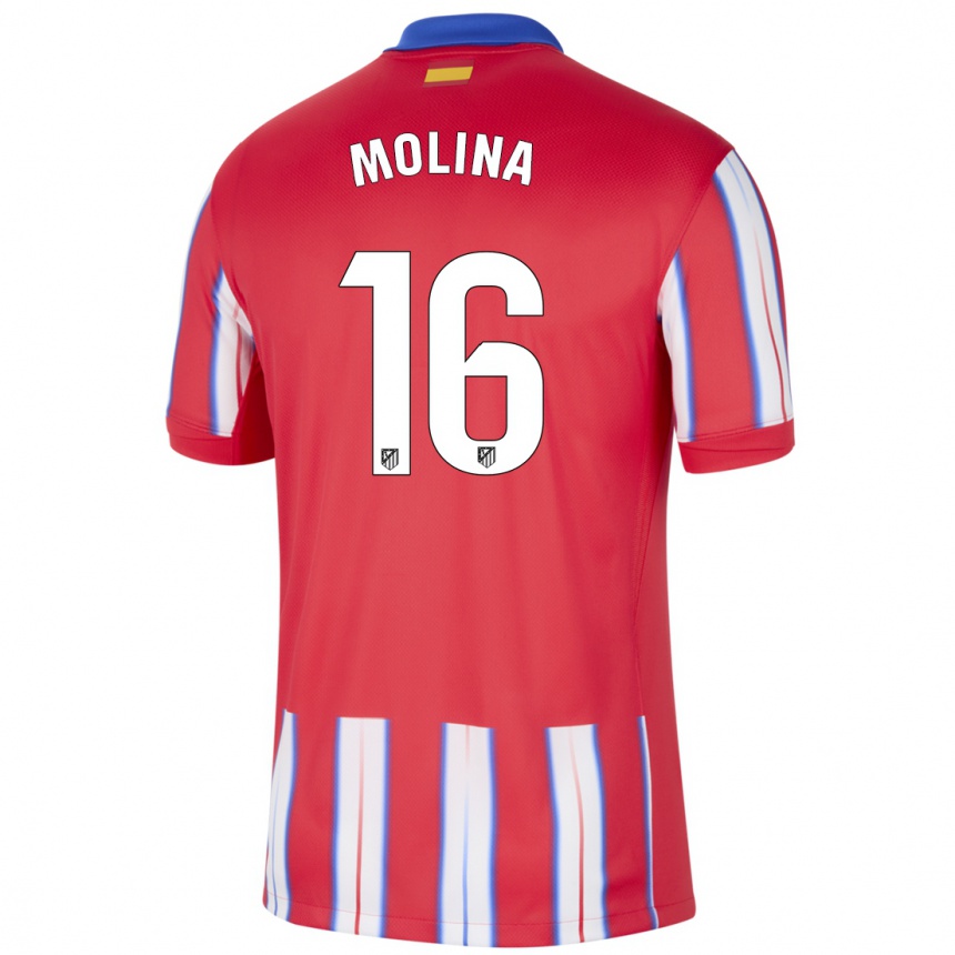 Women Football Nahuel Molina #16 Red White Blue Home Jersey 2024/25 T-Shirt Za