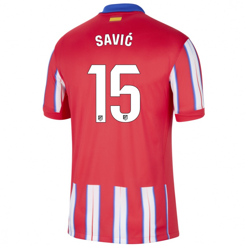 Women Football Stefan Savic #15 Red White Blue Home Jersey 2024/25 T-Shirt Za