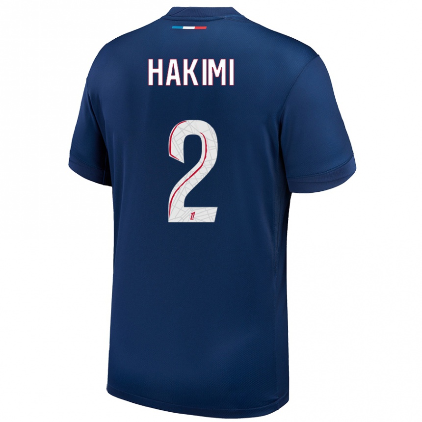 Women Football Achraf Hakimi #2 Navy Blue White Home Jersey 2024/25 T-Shirt Za