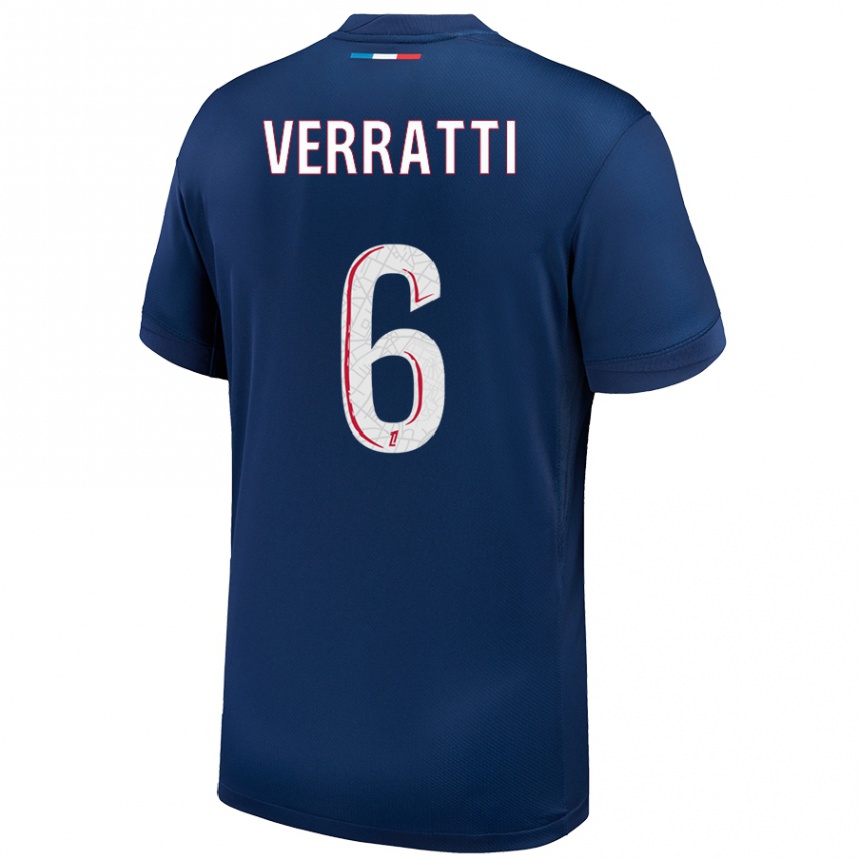 Women Football Marco Verratti #6 Navy Blue White Home Jersey 2024/25 T-Shirt Za