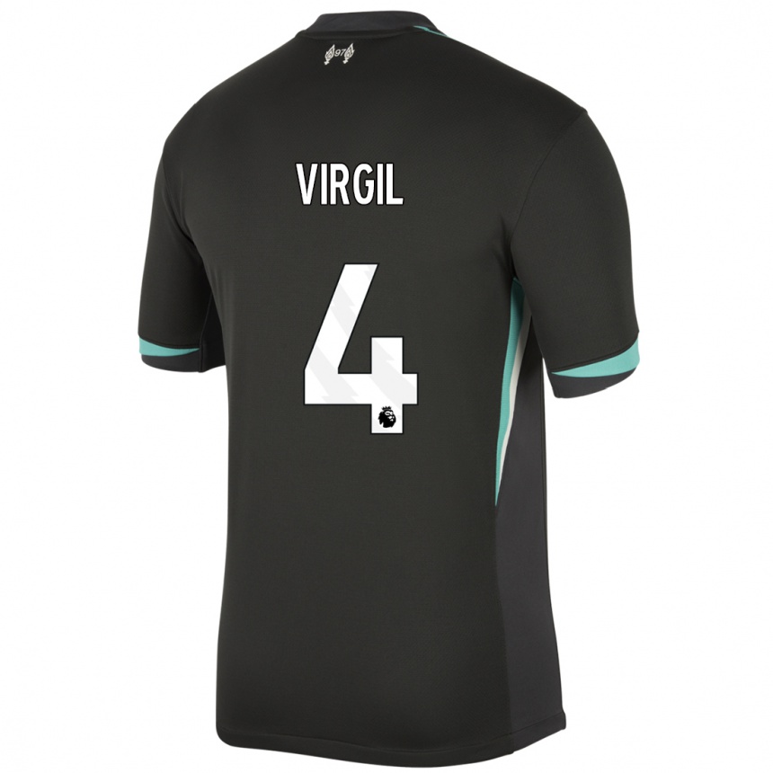 Women Football Virgil Van Dijk #4 Black Anthracite White Away Jersey 2024/25 T-Shirt Za