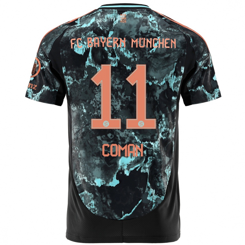 Women Football Kingsley Coman #11 Black Away Jersey 2024/25 T-Shirt Za