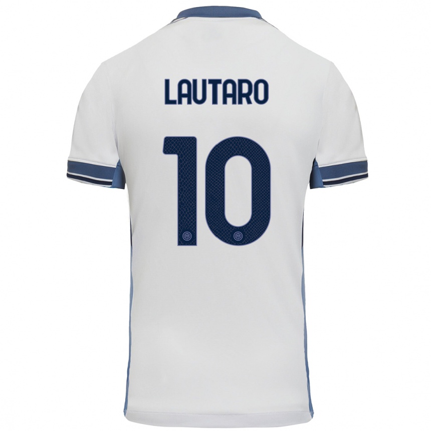 Women Football Lautaro Martinez #10 White Grey Away Jersey 2024/25 T-Shirt Za