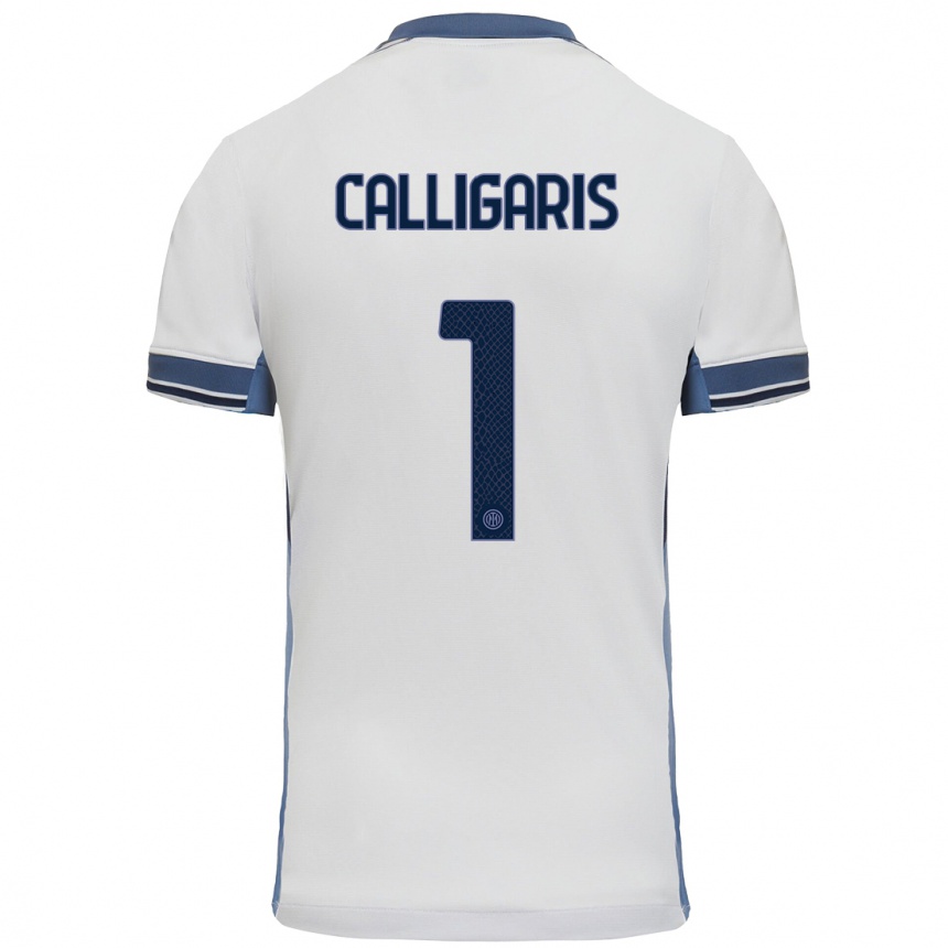 Women Football Alessandro Calligaris #1 White Grey Away Jersey 2024/25 T-Shirt Za