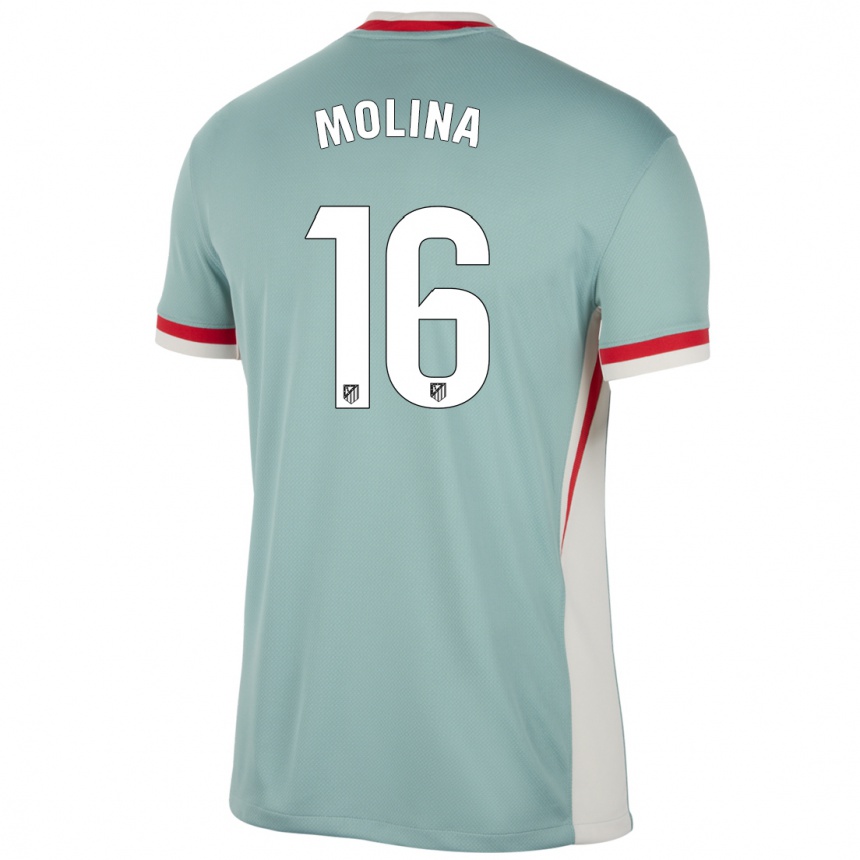 Women Football Nahuel Molina #16 Light Beige Blue Away Jersey 2024/25 T-Shirt Za