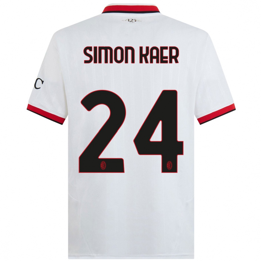 Women Football Simon Kaer #24 White Black Red Away Jersey 2024/25 T-Shirt Za