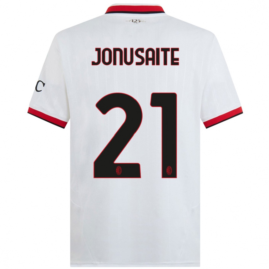 Women Football Rimante Jonusaite #21 White Black Red Away Jersey 2024/25 T-Shirt Za