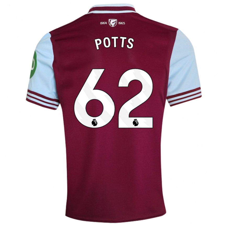 Kids Football Freddie Potts #62 Dark Red Home Jersey 2024/25 T-Shirt Za