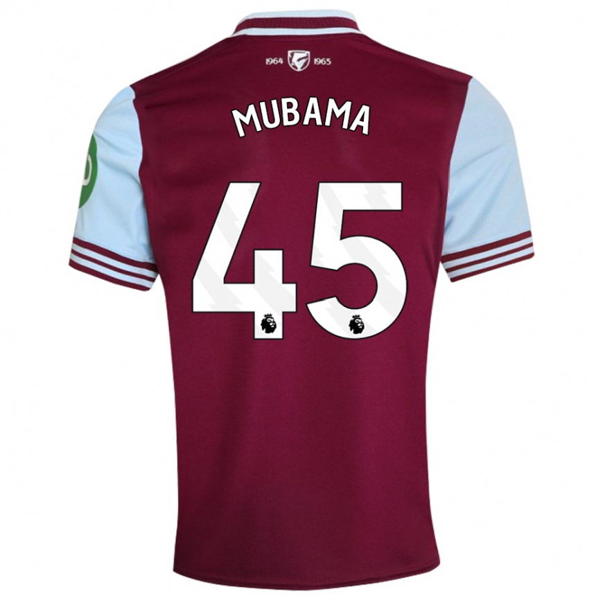 Kids Football Divin Mubama #45 Dark Red Home Jersey 2024/25 T-Shirt Za