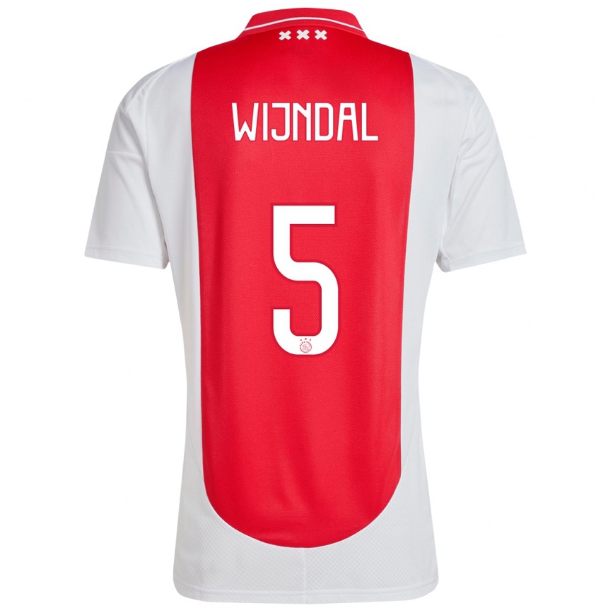 Kids Football Owen Wijndal #5 Red White Home Jersey 2024/25 T-Shirt Za