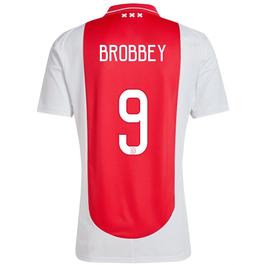 Kids Football Brian Brobbey #9 Red White Home Jersey 2024/25 T-Shirt Za