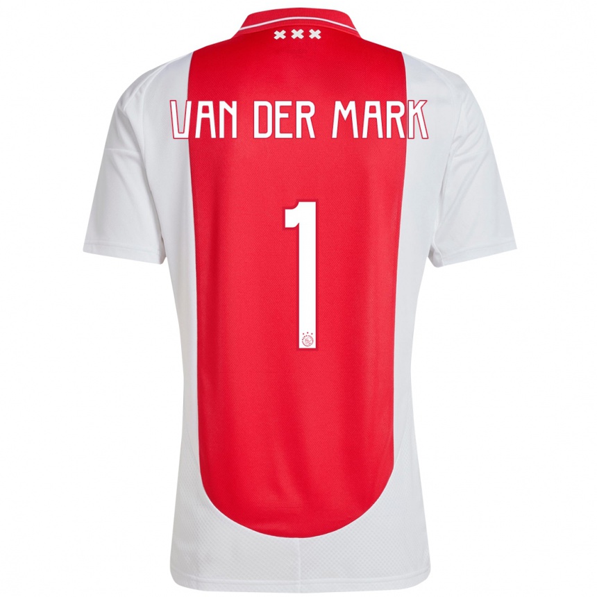 Kids Football Jesper Van Der Mark #1 Red White Home Jersey 2024/25 T-Shirt Za