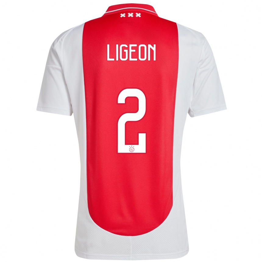 Kids Football Ruben Ligeon #2 Red White Home Jersey 2024/25 T-Shirt Za