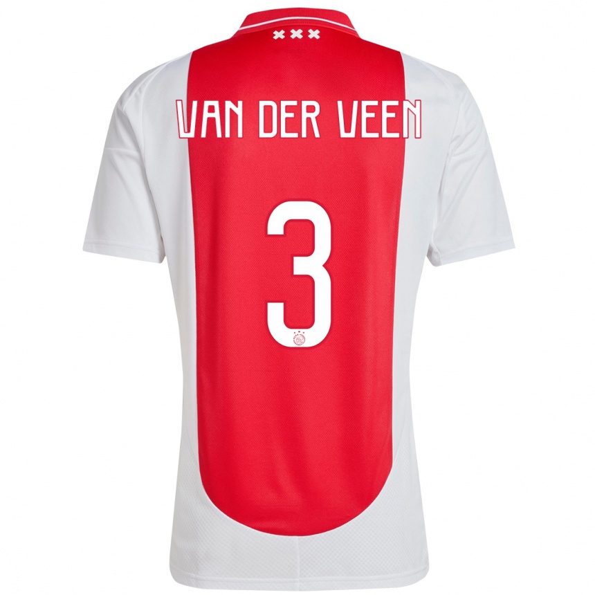 Kids Football Roos Van Der Veen #3 Red White Home Jersey 2024/25 T-Shirt Za