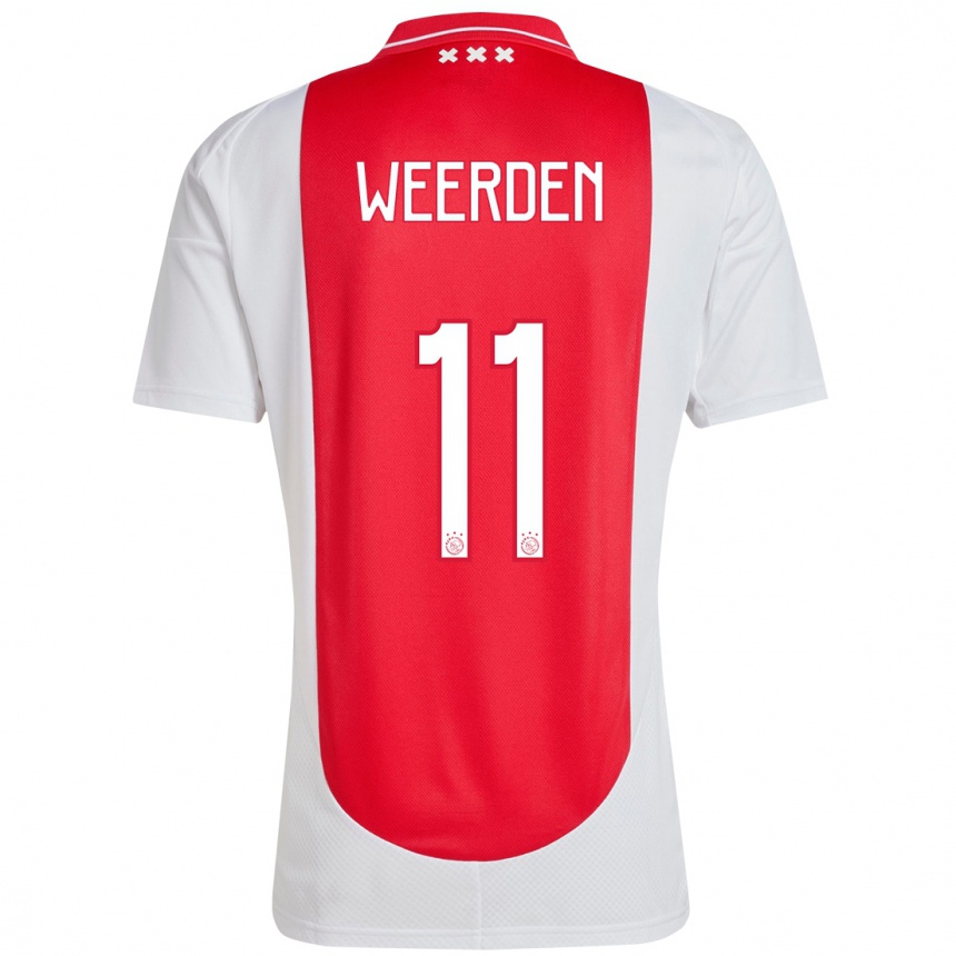 Kids Football Ashleigh Weerden #11 Red White Home Jersey 2024/25 T-Shirt Za