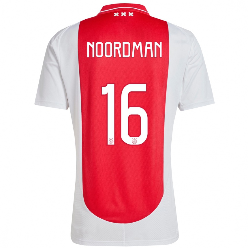 Kids Football Danique Noordman #16 Red White Home Jersey 2024/25 T-Shirt Za