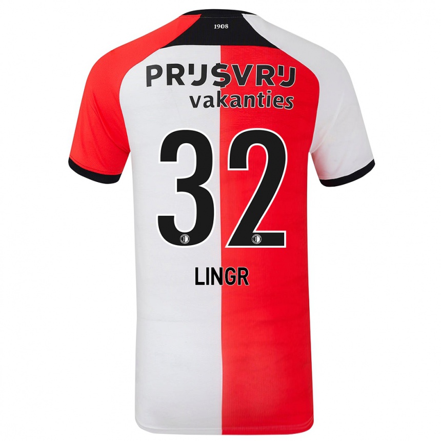 Kids Football Ondrej Lingr #32 Red White Home Jersey 2024/25 T-Shirt Za