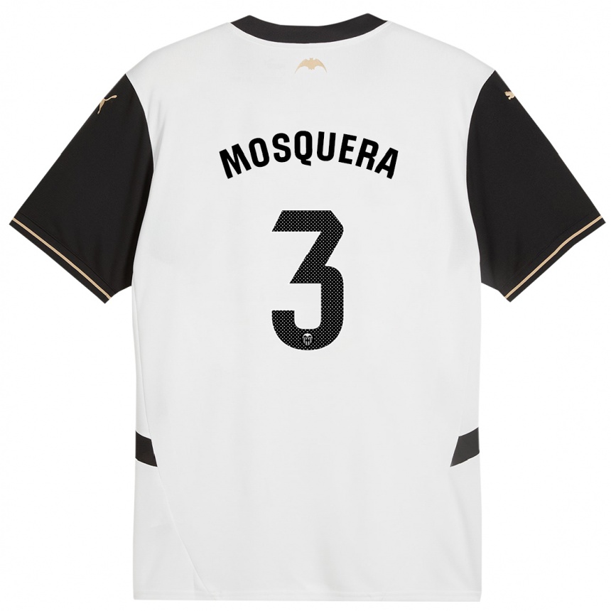 Kids Football Cristhian Mosquera #3 White Black Home Jersey 2024/25 T-Shirt Za