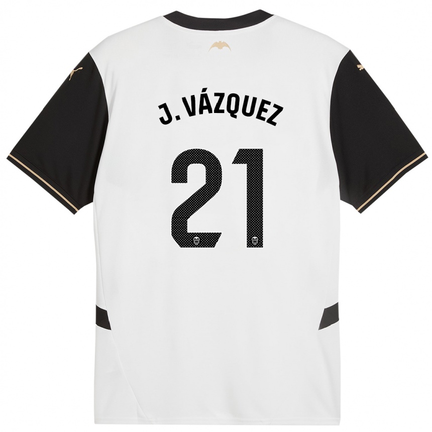 Kids Football Jesús Vázquez #21 White Black Home Jersey 2024/25 T-Shirt Za