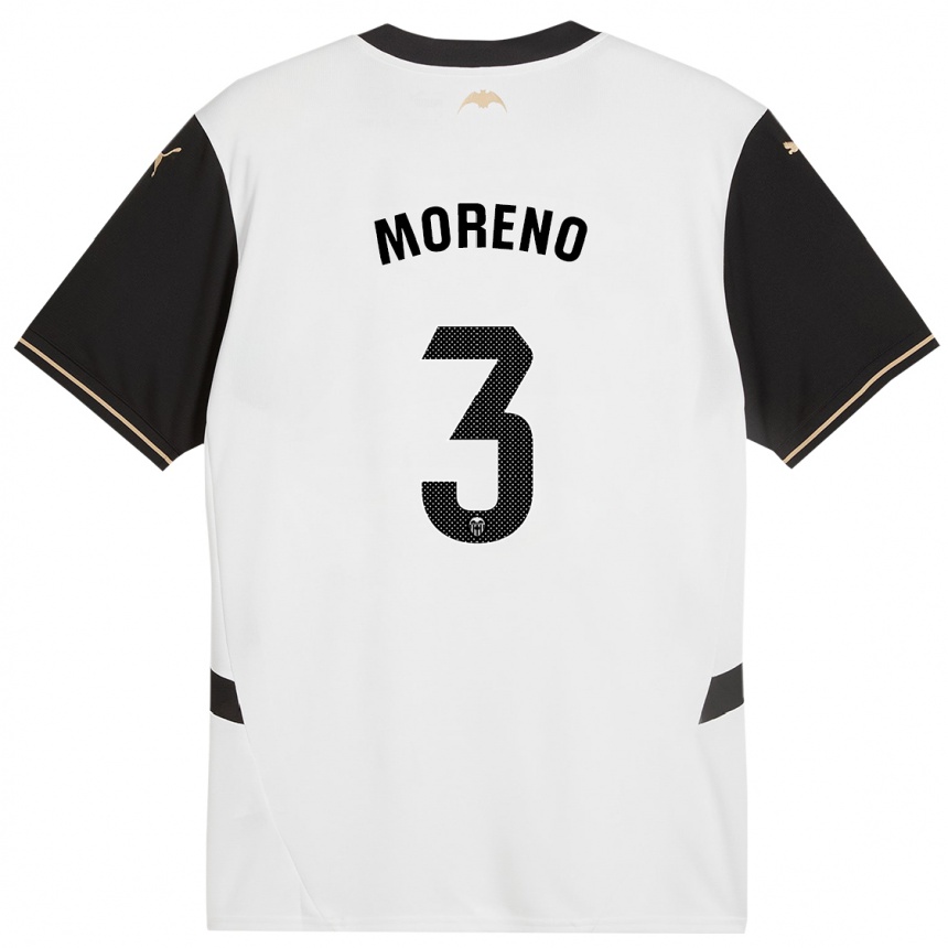 Kids Football Diego Moreno #3 White Black Home Jersey 2024/25 T-Shirt Za