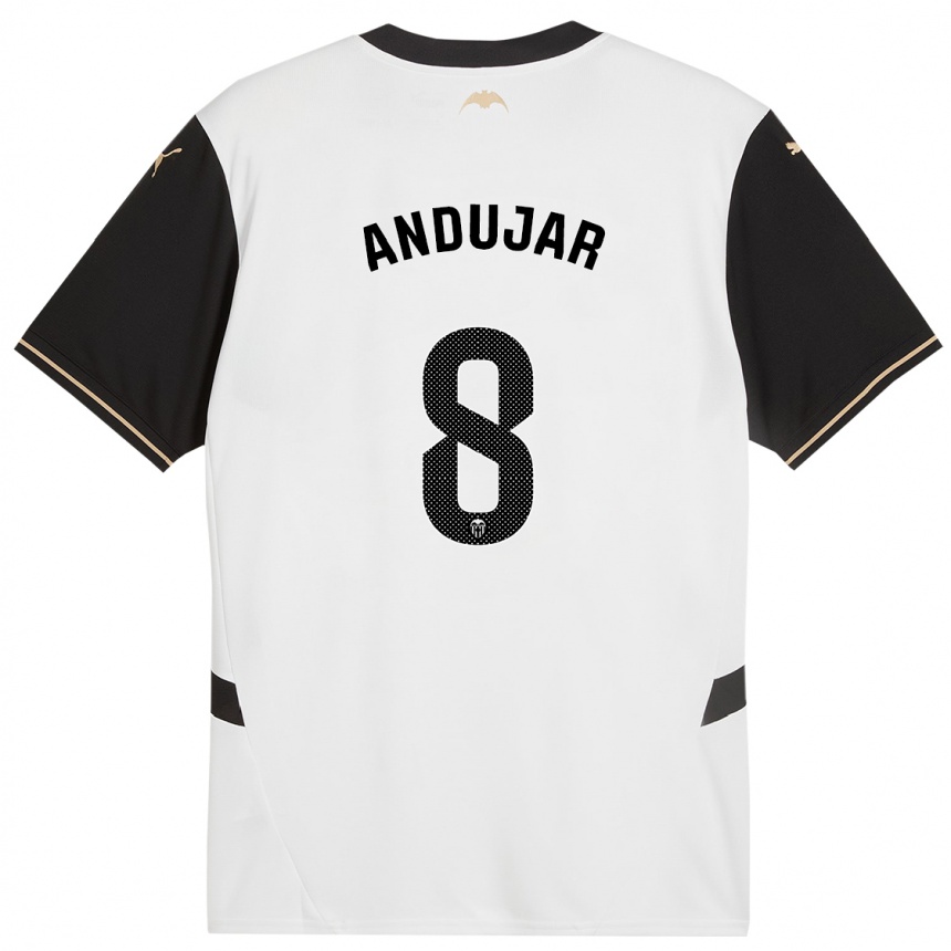 Kids Football Candela Andujar #8 White Black Home Jersey 2024/25 T-Shirt Za