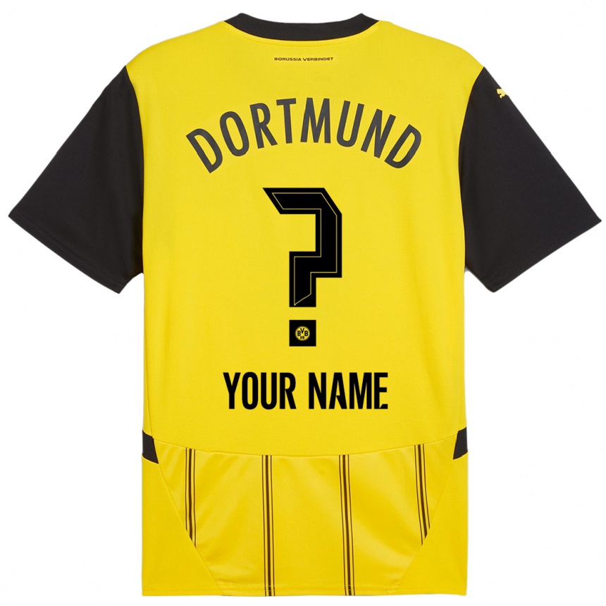 Kids Football Your Name #0 Yellow Black Home Jersey 2024/25 T-Shirt Za