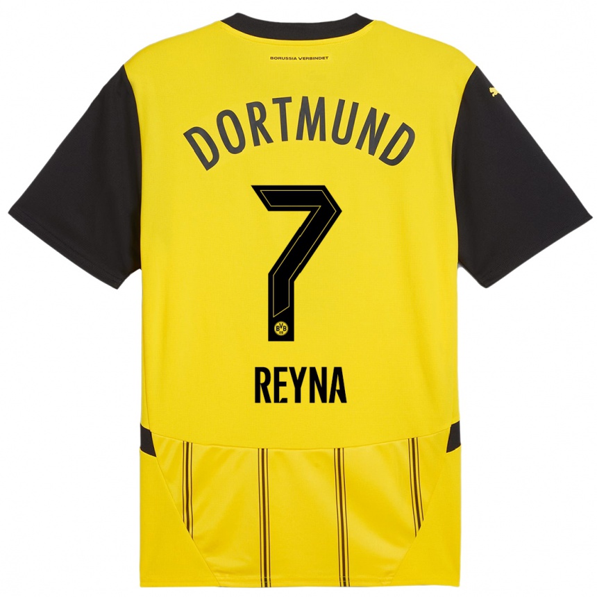 Kids Football Giovanni Reyna #7 Yellow Black Home Jersey 2024/25 T-Shirt Za