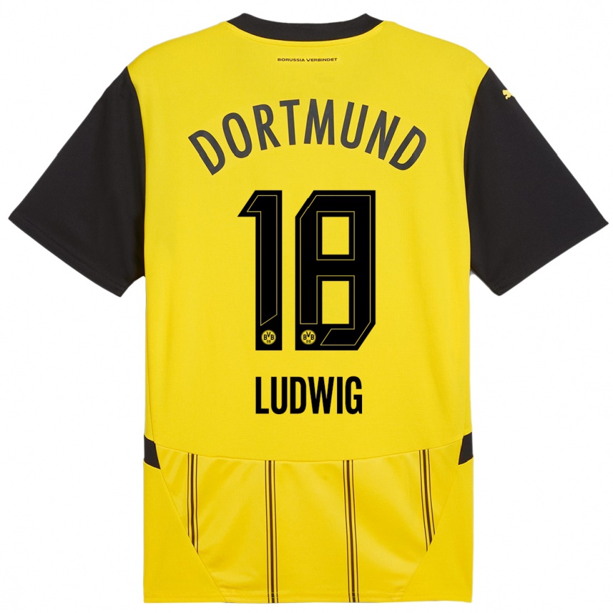 Kids Football Michel Ludwig #18 Yellow Black Home Jersey 2024/25 T-Shirt Za