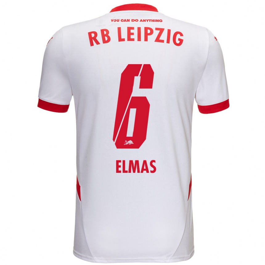 Kids Football Eljif Elmas #6 White Red Home Jersey 2024/25 T-Shirt Za