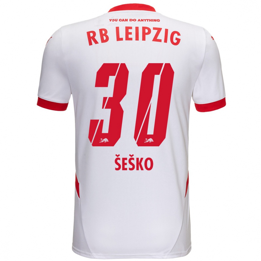 Kids Football Benjamin Sesko #30 White Red Home Jersey 2024/25 T-Shirt Za