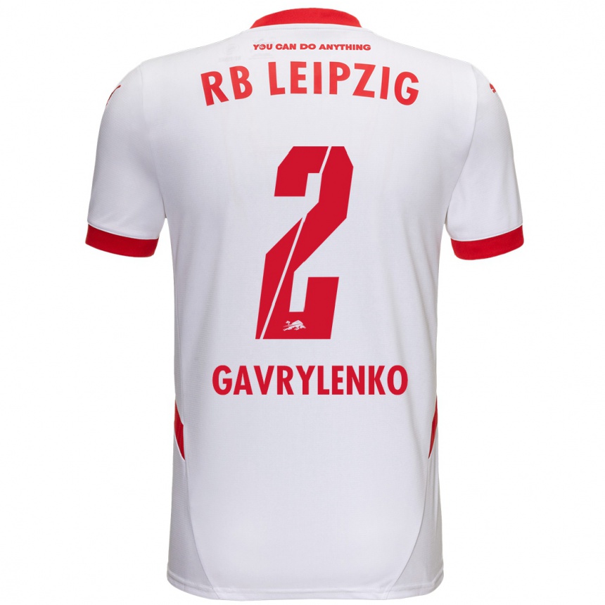 Kids Football Oleksandr Gavrylenko #2 White Red Home Jersey 2024/25 T-Shirt Za