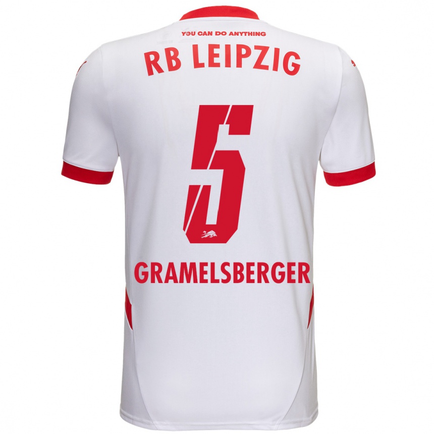 Kids Football Lennert Gramelsberger #5 White Red Home Jersey 2024/25 T-Shirt Za