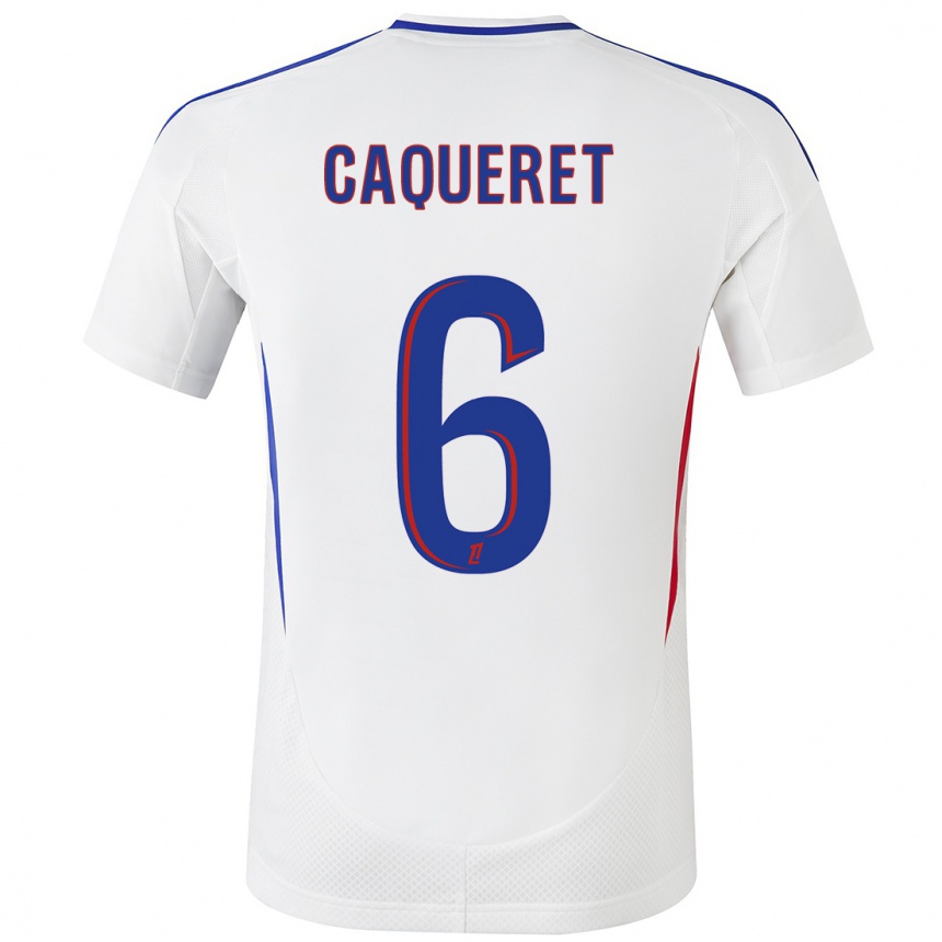 Kids Football Maxence Caqueret #6 White Blue Home Jersey 2024/25 T-Shirt Za