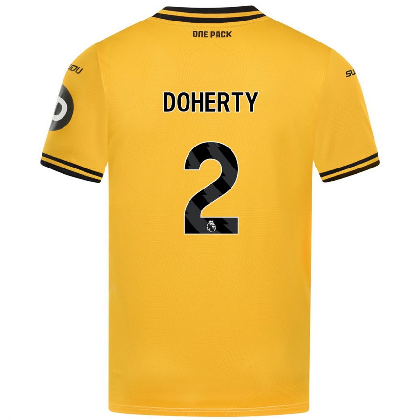 Kids Football Matt Doherty #2 Yellow Home Jersey 2024/25 T-Shirt Za