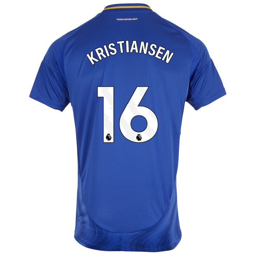 Kids Football Victor Kristiansen #16 Blue White Home Jersey 2024/25 T-Shirt Za