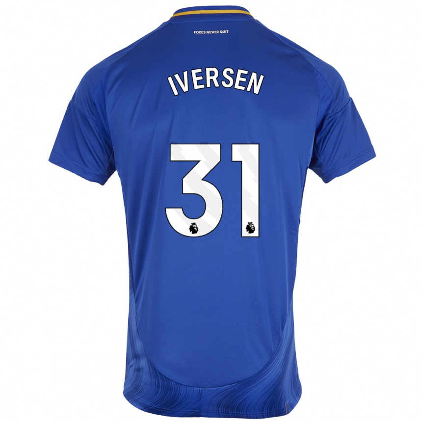 Kids Football Daniel Iversen #31 Blue White Home Jersey 2024/25 T-Shirt Za