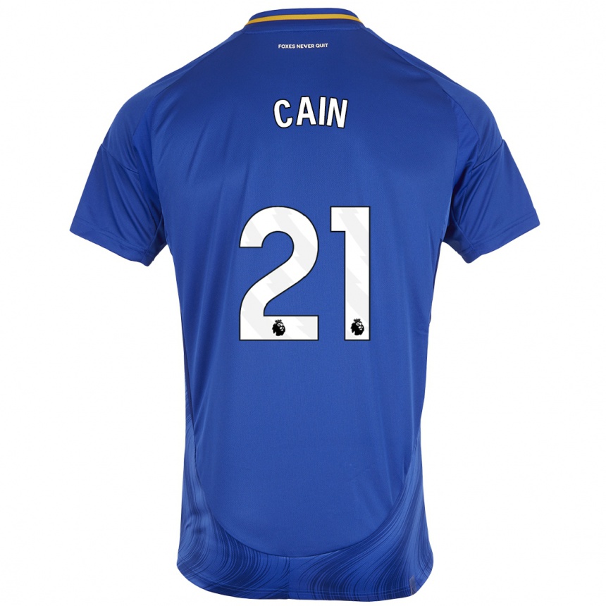 Kids Football Hannah Cain #21 Blue White Home Jersey 2024/25 T-Shirt Za