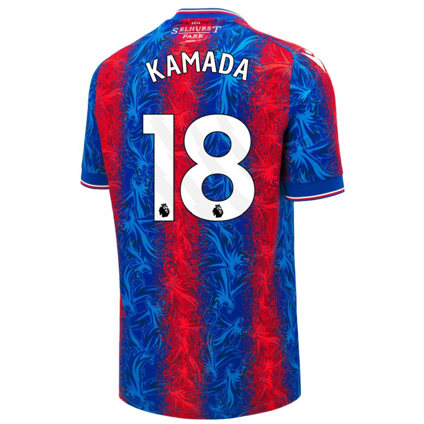 Kids Football Daichi Kamada #18 Red Blue Stripes Home Jersey 2024/25 T-Shirt Za