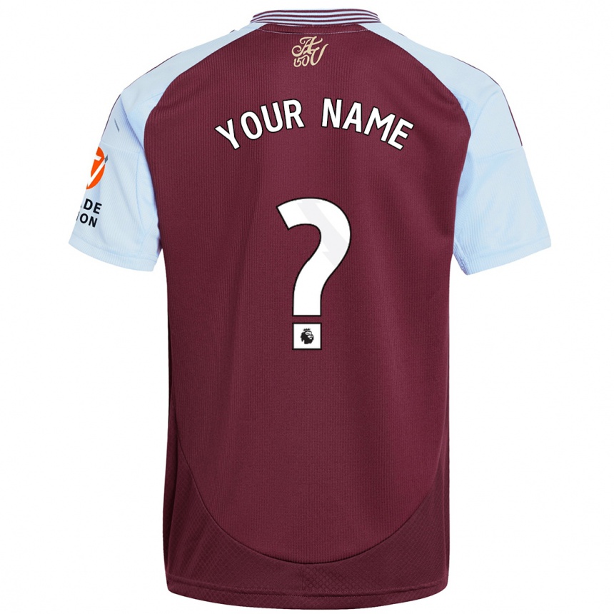 Kids Football Your Name #0 Burgundy Sky Blue Home Jersey 2024/25 T-Shirt Za