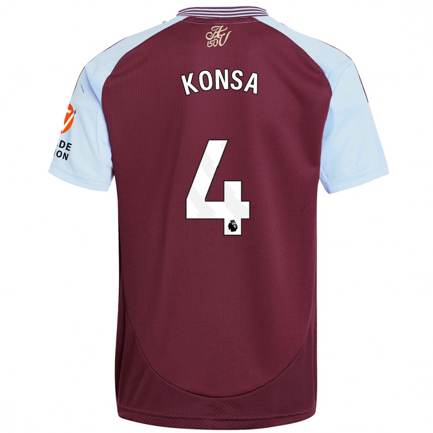 Kids Football Ezri Konsa #4 Burgundy Sky Blue Home Jersey 2024/25 T-Shirt Za