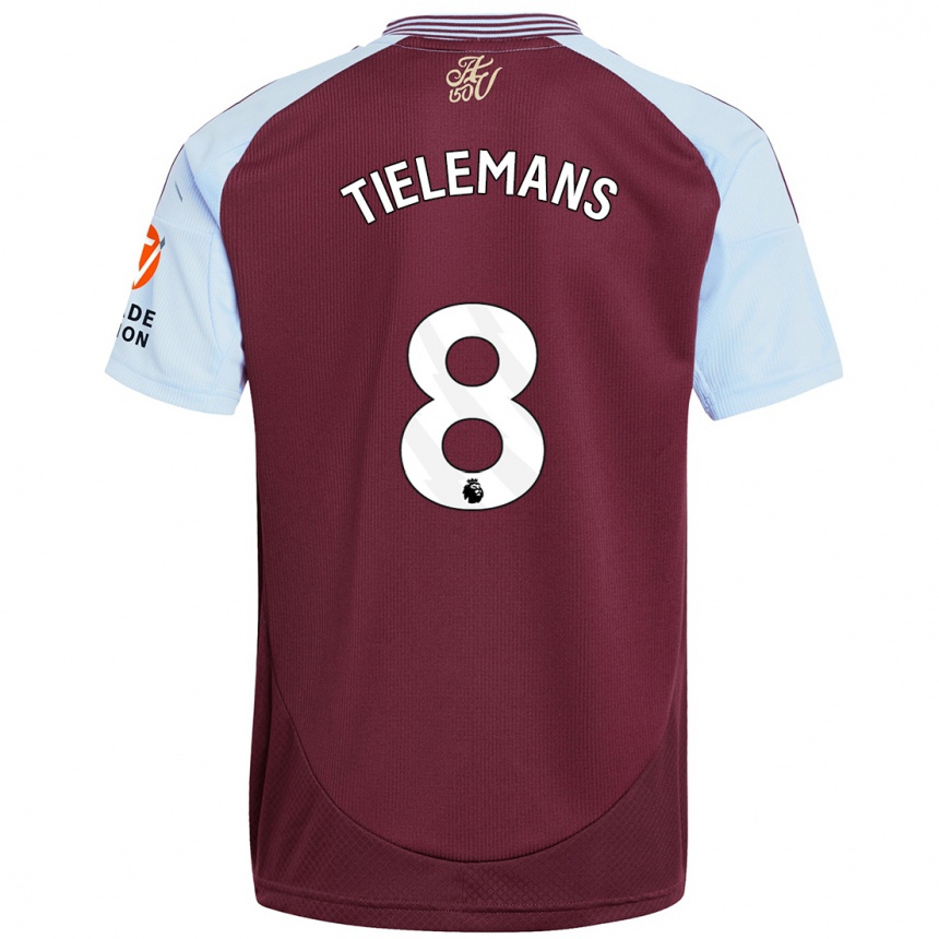 Kids Football Youri Tielemans #8 Burgundy Sky Blue Home Jersey 2024/25 T-Shirt Za