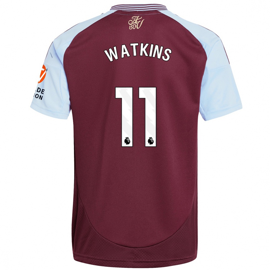 Kids Football Ollie Watkins #11 Burgundy Sky Blue Home Jersey 2024/25 T-Shirt Za