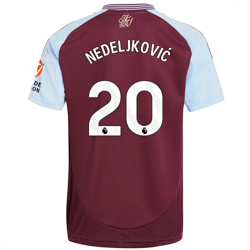 Kids Football Kosta Nedeljkovic #20 Burgundy Sky Blue Home Jersey 2024/25 T-Shirt Za