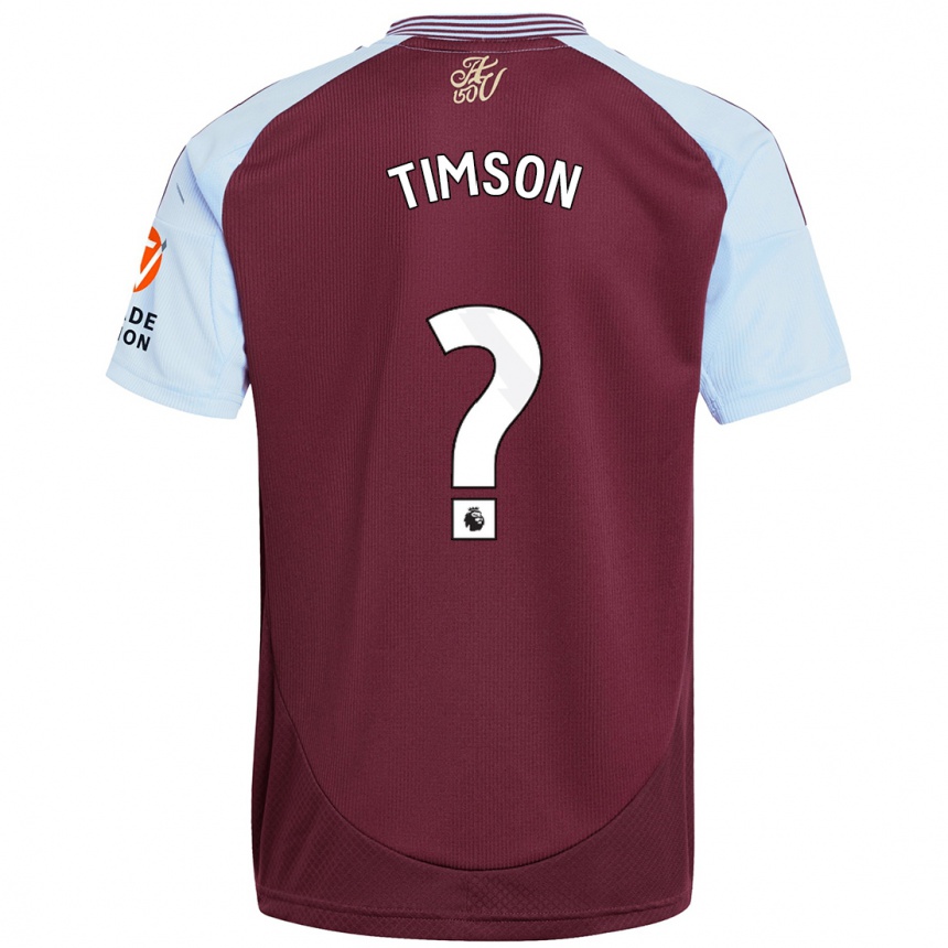 Kids Football Nile Timson #0 Burgundy Sky Blue Home Jersey 2024/25 T-Shirt Za