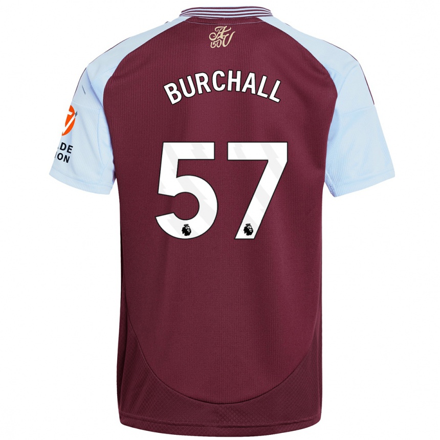 Kids Football Ajani Burchall #57 Burgundy Sky Blue Home Jersey 2024/25 T-Shirt Za