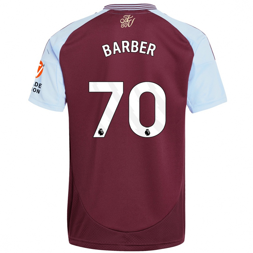 Kids Football Jayden Barber #70 Burgundy Sky Blue Home Jersey 2024/25 T-Shirt Za