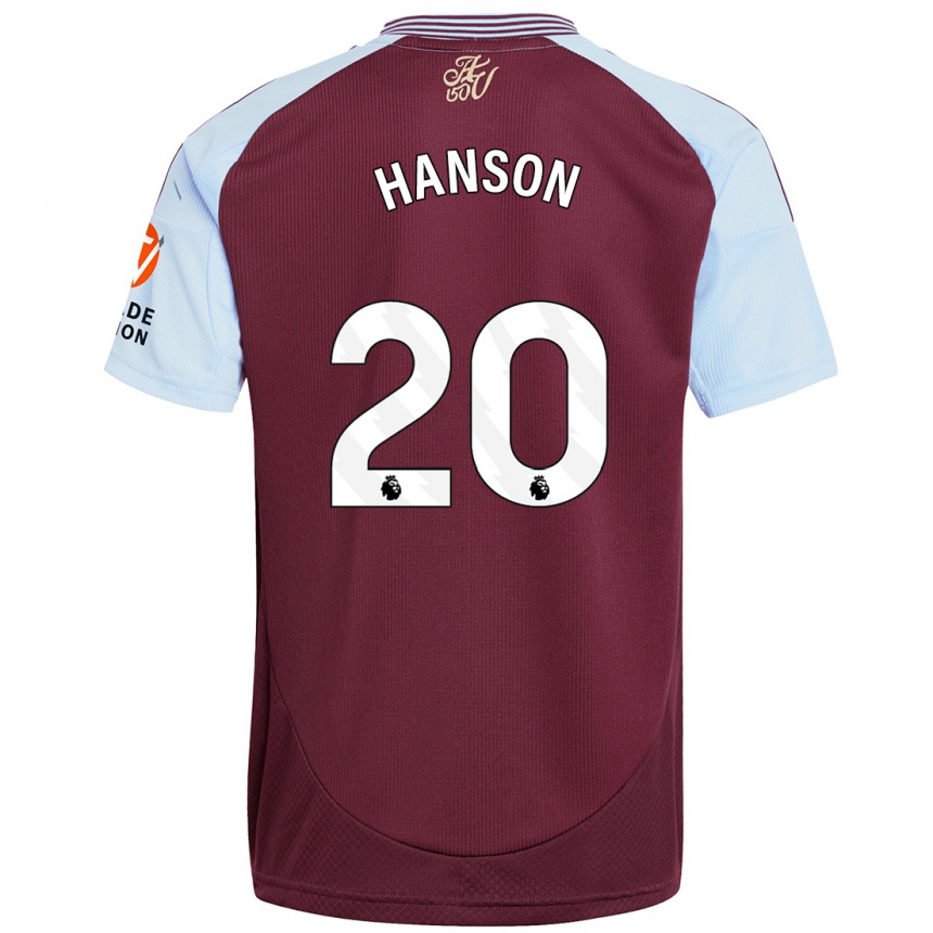 Kids Football Kirsty Hanson #20 Burgundy Sky Blue Home Jersey 2024/25 T-Shirt Za