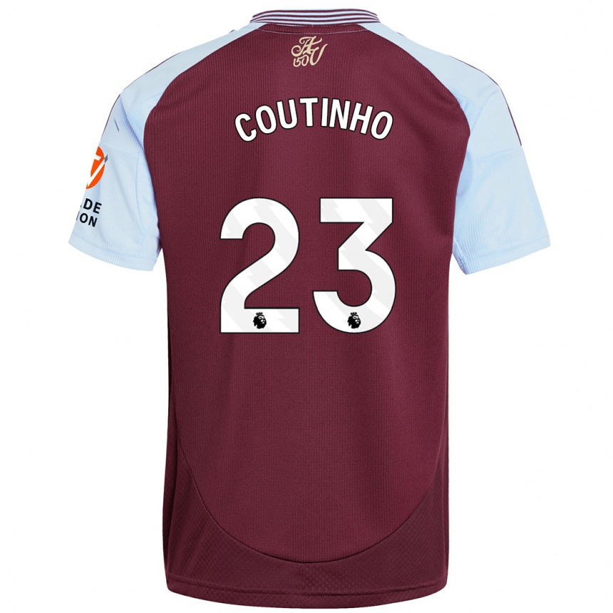 Kids Football Philippe Coutinho #23 Burgundy Sky Blue Home Jersey 2024/25 T-Shirt Za