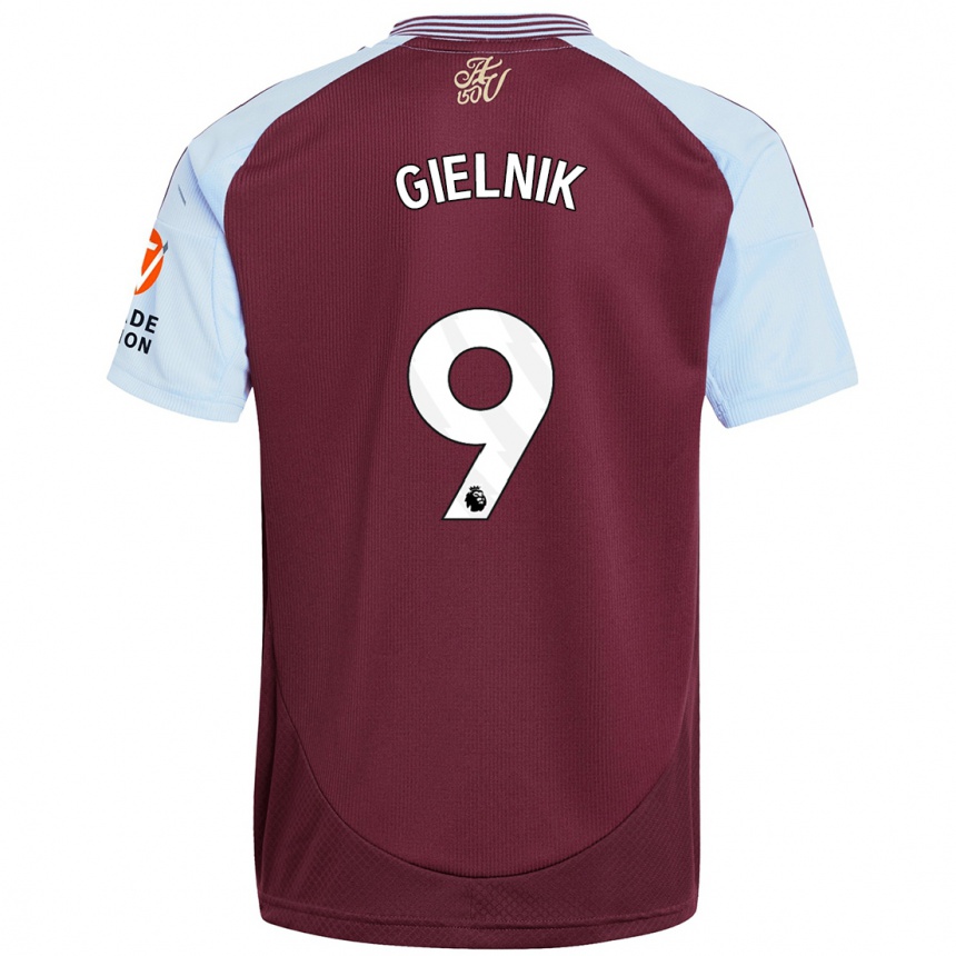 Kids Football Emily Gielnik #9 Burgundy Sky Blue Home Jersey 2024/25 T-Shirt Za