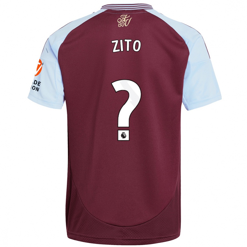 Kids Football Patrick Zito #0 Burgundy Sky Blue Home Jersey 2024/25 T-Shirt Za